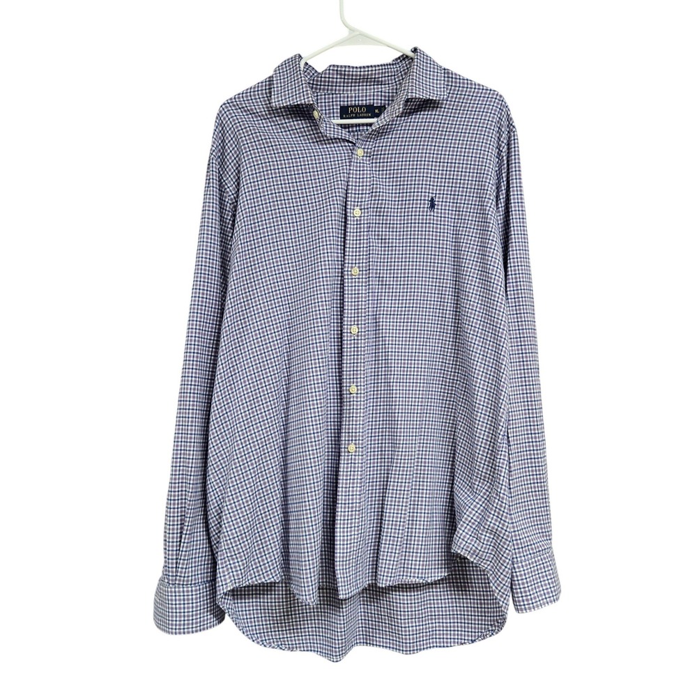 Polo Ralph Lauren Purple Gingham Check Long Sleeve Button Down‎ Shirt Men's XL